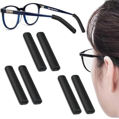 ZUWIJEQ Ferma Occhiali,3 Paia Copertura Aste per Occhiali Antiscivolo Gancio,Cuscinetti Antiscivolo per Le Orecchie Degli,Cuscinetti Auricolari in silicone Accessori per Occhiali Antiscivolo,Nero