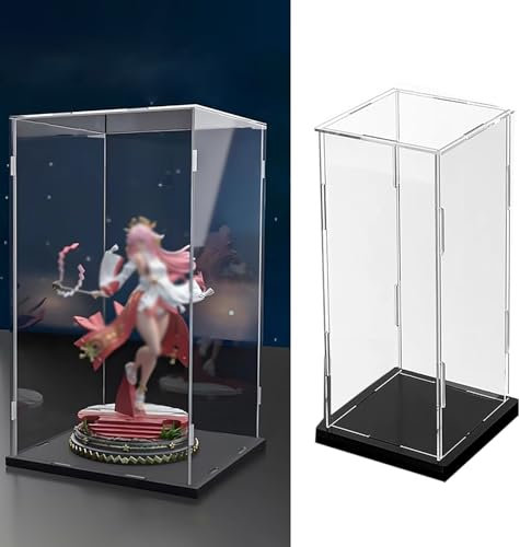 Jievmrs Vitrine Staubdichte Acrylvitrine, Hoch, Schmal, Schutzbox für Actionfiguren/Sammlerstücke, Schwarze, Transparente Aufbewahrungsbehälter(20x20x60cm(8x8x24))