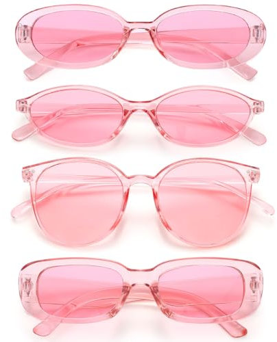 Dwenarry Sonnenbrille Damen Rosa Vintage Sonnenbrillen Set Party Brille Retro 90er Partybrillen für Herren Frauen 4 Stücke