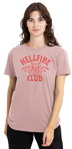 Stranger Things Women's Hellfire Club Tonal Devil Ladies T Shirt, Pink