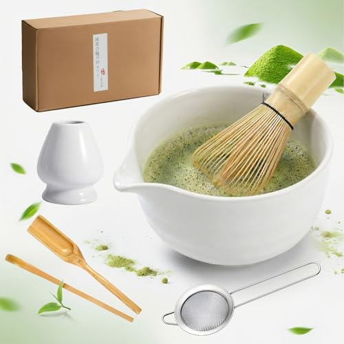 【Ausverkauf】6-teiliges Matcha-Tee-Schneebesen-Set, Keramik-Matcha-Schale mit Ausguss, komplettes Matcha-Tee-Set-Schneebesen-Starter-Kit für Anfänger und Enthusiasten (Weiß)