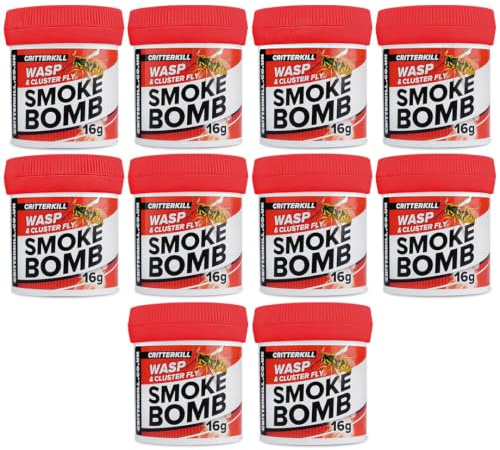 CritterKill 16g Cluster Fly and Wasp Killer Smoke Bomb Fogger 10 Pack - Targets Hard to Reach Places and Nests - Use in Attics, Garages and Lofts - Covers over 5000m3