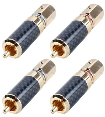 Durlo 4 Connettori R-CA Di Fascia Alta Da Avvitare Senza Saldatura, Con Connettori Phono R-CA Placcati in Oro E Rodio, Maschio, Cavo Fino a 10,0 Mm