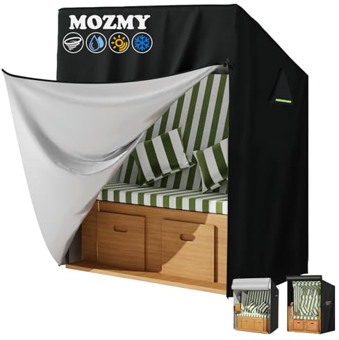 MOZMY Strandkorb Abdeckung 3 Sitzer 600D Strandkorb Schutzhülle Breit135cm | Abdeckhauben Strandkörbe Wasserdichtist mit Reißverschluss, Strandkorbhülle Winterfest Wetterfest, 135 x 105 x 175/140 cm