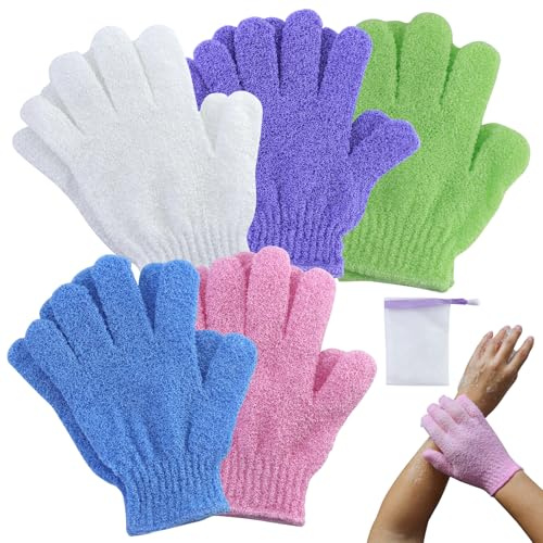 10 guanti esfolianti per corpo e viso, guanto esfoliante corpo, guanto scrub corpo, guanti esfolianti da donna, multicolore, con 1 rete per doccia, per doccia, spa e massaggi