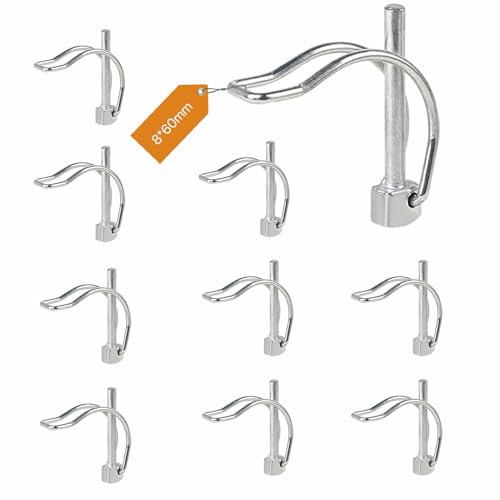 FIFIBANG Lot de 10 goupilles pliantes en forme de D, 8 mm x 60 mm, goupille de sécurité avec fermeture à cliquet