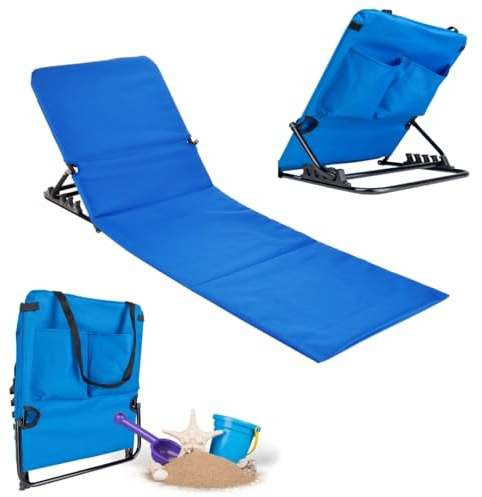 Schauer Klappbare Strandliege Blau – Leicht & Wetterfest – 4-Fach verstellbare Sonnenliege & Gartenliege – Faltbare Strandmatte mit Rückenlehne & Staufächern – Für Strand, Camping & Garten