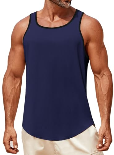 Runcati Tank Top Men's Sleeveless Muscle Shirts Gym Fitness Functional Shirt Training Vest Bodybuilding Undershirt Men T-Shirt Summer Sports Running Shirt, Navy, XL