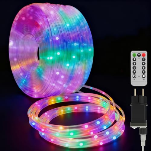 Suusolny 20m 200LEDs Lichterschlauch Dimmbar Bunt LED Lichterkette mit 8 Modi & Timer Schlauch Außen IP44 Wasserdicht Weihnachten Dekolicht RGB LED Beleuchtung für Party Feier Weihnachtsbeleuchtung