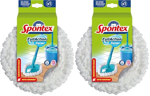 Spontex Full Action Corner Sistema di mocio ricambio Raggiunge gli angoli più stretti | Sistema di strizzatura e risciacquo facile a 360° Pulisce pavimenti in laminato,legno e piastrelle
