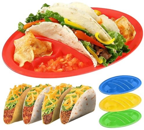 Tacos Tray - Set of 4 Food Serving Display Stands with Dividers - Multifunctional Multipurpose Taco Trays - for Dinner Lunch Kitchen Wedding Celebration Restaurant