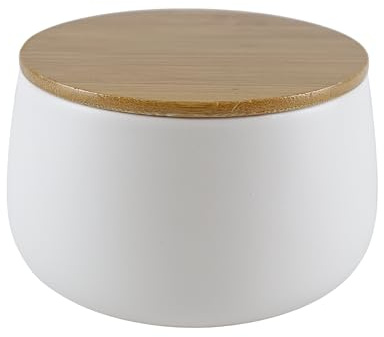 BADfabrik24 Edition One Aufbewahrungsdose Bonja Wellness – Dolomit weiß, rund Ø 12 x 6,5 cm mit Bambus-Deckel – Dose für Wattepads, Schmuck & Kosmetik, pflegeleicht, diskrete Aufbewahrung im Bad