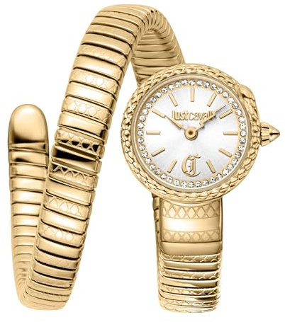 Just Cavalli Signature Snake Sirena - Damen-Armbanduhr Quarz Mode Armband und Gehäuse aus Edelstahl Farbe Gold Analoges Zifferblatt Grau - JC1L351M0025