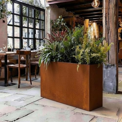 Nicoman Metal Trough Planter, Indoor & Outdoor, 90x30x82cm, Corten Steel Planter, Rust Finish, Weather-Resistant, Rectangular, Freestanding Garden Planter