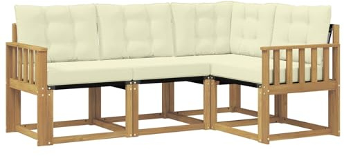 vidaXL Outdoor-Sofagarnitur mit Kissen 4 pcs Weiß und Creme, Gartenmöbel, modernes Sofa-Set für draußen, Loungebereich, haltbare Terrasse zum Entspannen und Wohlfühlen