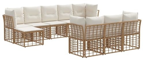 vidaXL Outdoor-Sofagarnitur Natürlich und Cremweiß Polyester, Garten-Sofa, modern, wetterfest, verstellbare Füße, modulares Design, Sitzmöbel für die Terrasse