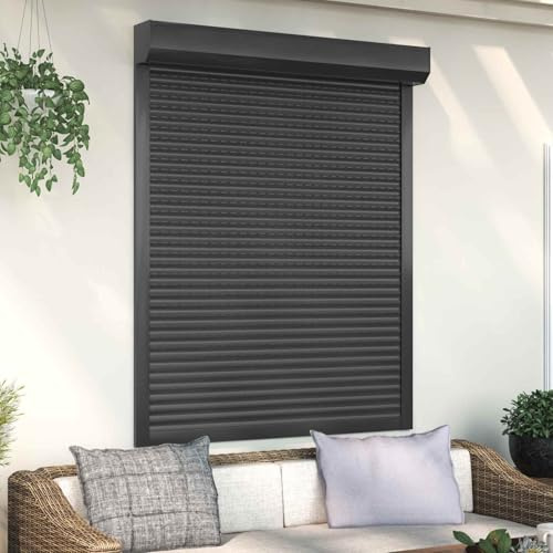Ziaphsol Volet roulant anthracite 120 x 150 cm en aluminium polyuréthane avec rail de guidage, pilote manuel pour fenêtre, extérieur, brise-vue et protection solaire
