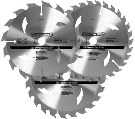 3 Pack 150mm x 20mm TCT Circular Saw Blades - 16,24,30 Teeth - 12.75mm Ring - Loops