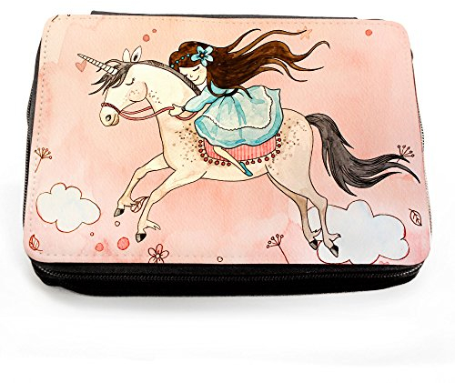 ilka parey wandtattoo-welt® Gefüllte Federtasche Federmappe Einschulung Elfe Fee mit Einhorn rosa fm101 mit 2 Reißverschlussfächer