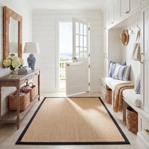 SAFAVIEH Naturfaser Teppich für Wohnzimmer, Esszimmer, Schlafzimmer - Natural Fiber Collection, Kurzer Flor, Beige und Schwarz, 122 x 183 cm