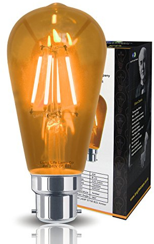 Long Life Lamp Company Ambient 4w Vintage LED Filament Amber Light Bulb B22 Clear Glass ST58