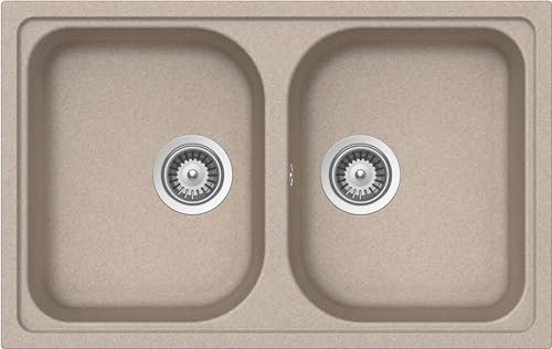 SCHOCK | Lavello Cucina Lithos N200S 2 Vasche Small, Materiale Cristalite®, Avena, 790x500mm