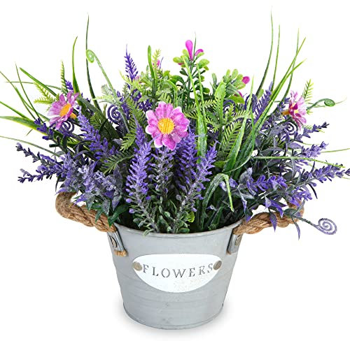 MIXROSE Artificial Plants Greenery Faux Lavender Flowers Purple in Pot 10 Tall Fake Potted Plant for Home Living Room Patio Coffee Table Farmhouse Aesthetic Bedroom Bathroom Decor