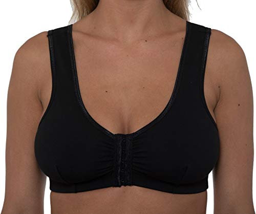 Liv Lingerie GEMM Front Fastening Cotton Rich Bra for Ladies Women Non Wired Post Surgery Soft Stretch in Multiple Colour Choices Regular to Plus Sizes Easy Open Comfort Wirefree (40, Black)