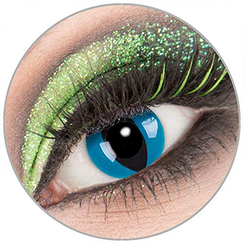 Farbige blaue 'Mystic Cat' Kontaktlinsen ohne Stärke 1 Paar Crazy Fun Kontaktlinsen mit Behälter zu Fasching Karneval Halloween - Topqualität von 'Giftauge'