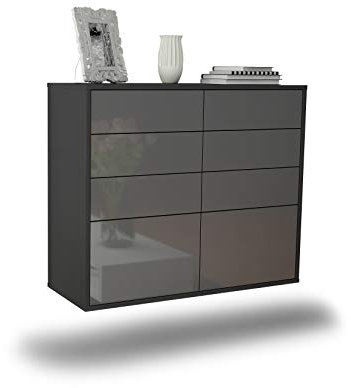 Dekati Sideboard des Moines hängend (92x77x35cm) Korpus anthrazit matt - Front Hochglanz Grau - Push to Open