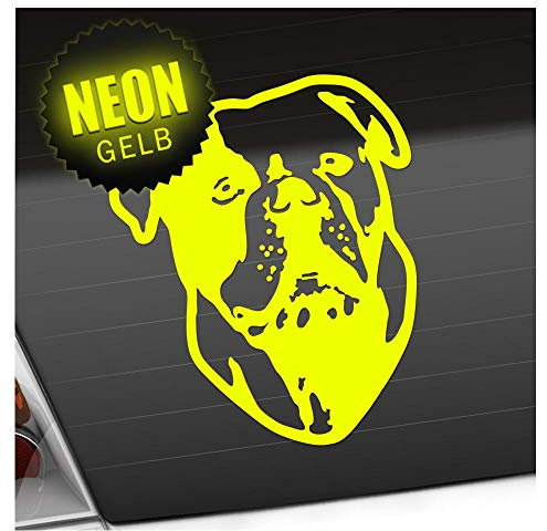 Kiwistar - Autoaufkleber - American Bulldog Hund - Neongelb - 60x50cm - Heckscheibe Auto Aufkleber wetterfest für Kfz LKW Mofa Truck - Sticker außen selbstklebend Tuning Zubehör für Fenster Fahrzeug