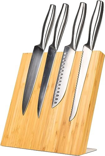 Coninx Magnetic Knife Holder Block 27.5cm, Single Sided Strong Magnets Knives Holders for Kitchen, Utensils Display, Solution Full Drawers, Wooden Empty Blocks (Bamboo)