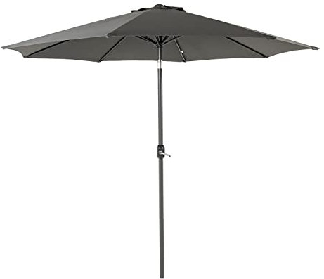 Parasol para jardín de aluminio, Funda protectora color gris incluida, Mástil central, Redondo 300 cm, Salida de viento, Tela gramaje 200 gr color gris, Sombilla terraza o bar, Parasoles de piscina