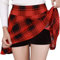 DJT Damen Mädchen Basic Solid Dehnbaren Informell Mini Skater Rock mit Shorts Rot Plaid Medium