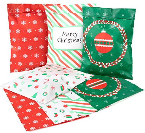 100 Stück Geschenktüten Weihnachten,Papiertüten für Weihnachten,Geschenktüten Set,Candy Papier-Beutel,4 Muster Süssigkeiten Beutel Süße Partytüte Adventskalender Tüten