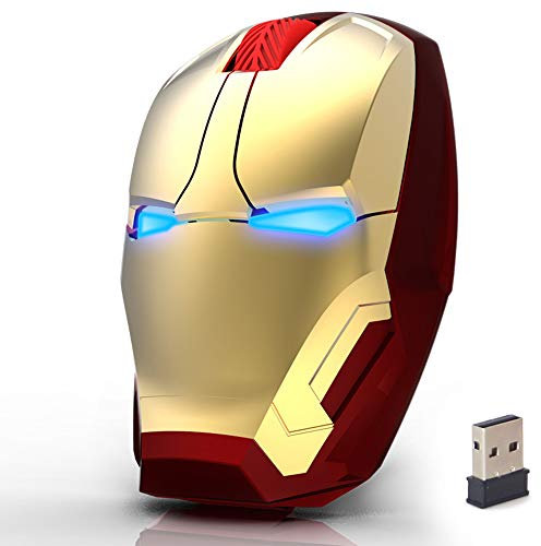 FASBEL Souris sans Fil Iron Man Souris d'ordinateur 2,4gzh Optique avec lumière LED (Gold)