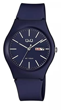 Q&Q Unisex - Uhr Silikonarmband Datumsanzeige Dornschließe 10 Bar (dunkelblau)