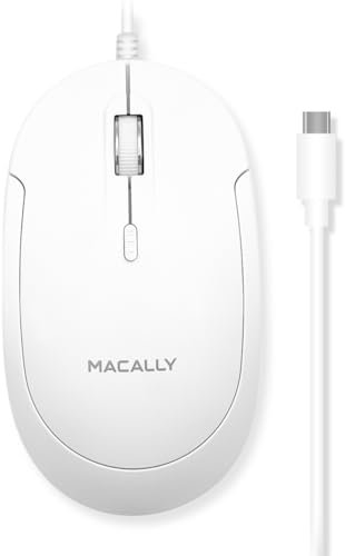 Macally Ratón USB C con cable para Mac y PC, delgado, silencioso y confiable, mouse tipo C para MacBook Pro/Air, iMac, Apple iPad, portátil, computadora de escritorio con 3 botones, rueda de