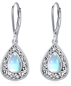 Mondstein Ohrringe Damen 925 Sterling Silber Mondstein Ohrhänger Tropfen Leverback Hypoallergene Regenbogen Ohrringe Hängend Mondstein Schmuck Geschenk für Frauen Mädchen