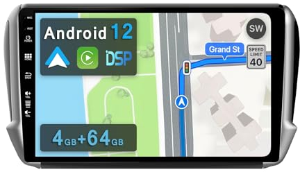 YUNTX Android 10 2 Din Autoradio adatto per Peugeot 2008 208 (2012-2018)-4G+64G-[Integrato CarPlay/Android auto/DSP]-Gratuiti LED Camera-Supporto DAB/Controllo del Volante/360 Camera/Bluetooth