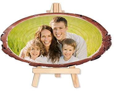 KEYE Holzscheiben Personalisiert - Ovale Baumscheibe mit Fotogravur - Foto auf Holzscheibe - Tolles Geschenk zum Jubiläum Geburtstag Jahrestag Hochzeit Dekoration (26x11cm)
