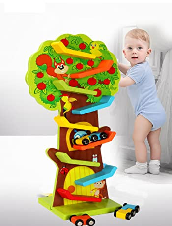 Wooden Race Track Car Ramp Toy for Toddlers - 9-Layer Wooden Car Ramp Racer for Kids Ages 3 4 5 6 7 8, Boys and Girls, Educational Toy for Early Development