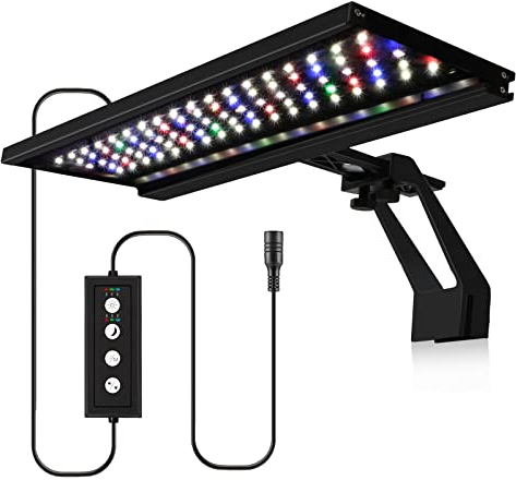 18W 45 cm Clip-on LED Aquariumbeleuchtung, 24/7 Tageslicht Timer Mondlicht Timer, Einstellbare Helligkeit Aquarium LED Licht mit 9 Farben, für Pflanzenbeleuchtung, Süßwasseraquarien