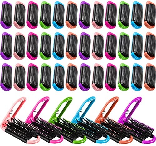 Chunful 30 Pcs Travel Hair Brush with Mirror, Foldable Hairbrush for Purse