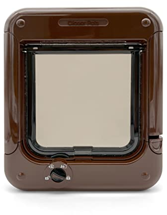 Closer Pets Rotary 4-Way-Locking Cat Flap (358) - Versatile Lockable Door for Small to Average-Sized Cats, for Single/Multiple Glazing, UPVC, Wall and Wood, Brown