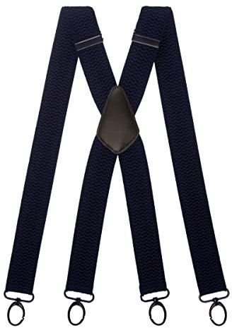 Olata Breite und Robuste X-förmige Hosenträger mit Karabinerhaken – 4 cm breit, Verstellbar, Unisex, Ideal für Arbeit und Alltag. Marineblau (Schwarz Clips)