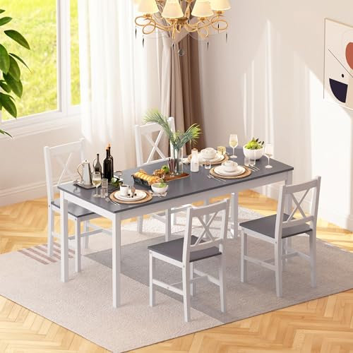 SogesHome Essgruppe Esszimmer Möbel Set Esstisch mit 4 Stühlen aus Holzwerkstoffen MDF Schlichtes Design für Esszimmer