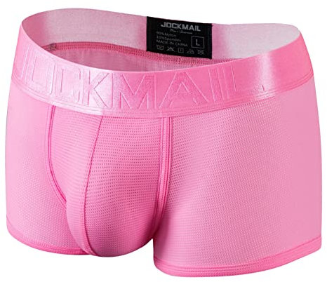 Faringoto Boxer sexy da uomo in seta di ghiaccio traspirante mesh ad asciugatura rapida pantaloncini sportivi, rosa, M