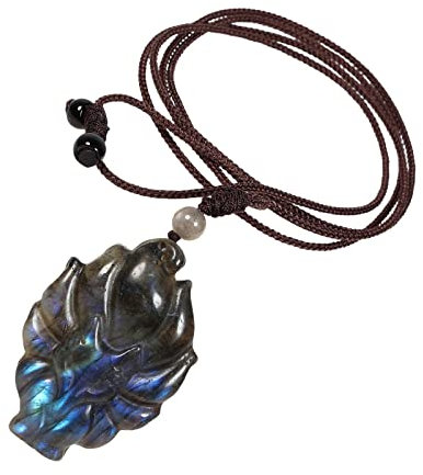 mookaitedecor Collier à pendentif en pierre naturelle de labradorite pour femmes et hommes, Collier porte-bonheur et amulette en pierre de cristal reiki pour la l'équilibre des chakras