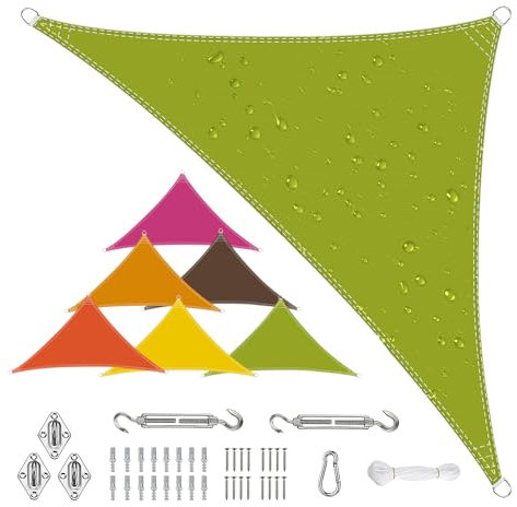 Sonnensegel Wasserdicht Dreieckigig 2x2x2.8m aus PES-Polyester 95% UV-Schutz Witterungsbeständig Reißfest Viele Größen und Farben mit Befestigungsset für Terrasse Garten, Grün